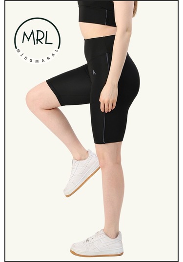 Kadın Siyah Yüksek Bel Toparlayıcı Biker Şort Kısa Spor Tayt Likralı Dalgıç Biker Tights 1043 Siyah Antrasit