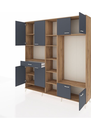 Hyperion Dolap 12 Raflı Tek Çekmeceli 8 Kapaklı 220x44x243 Çam-antrasit/antrasit Antrasıt/antrasıt