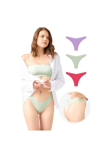 Lazer Kesim Kadın Brezilya Külot 3'lü Paket-1 Çok Renkli 1 Çok Renkli