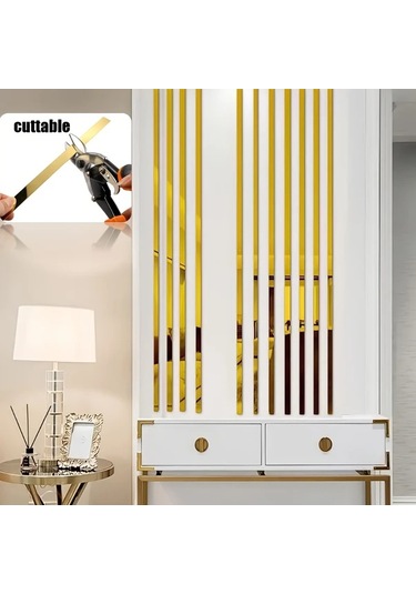 Gateesat Aynalı Çelik Yapışkan Metal Şerit 5m Titanyum Gümüş Tv Duvar Dekor