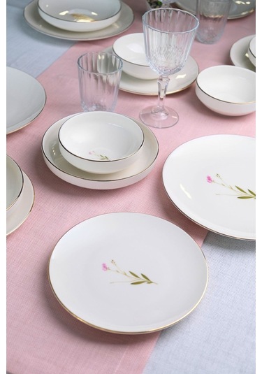 Tabak Evi Porselen Natura Altın Yaldızlı Yemek Takımı 6 Kişilik 24 Parça Çok Renkli