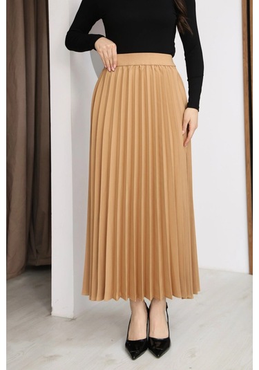 Lodmela Beli Lastikli Piliseli Etek 6017-camel Camel