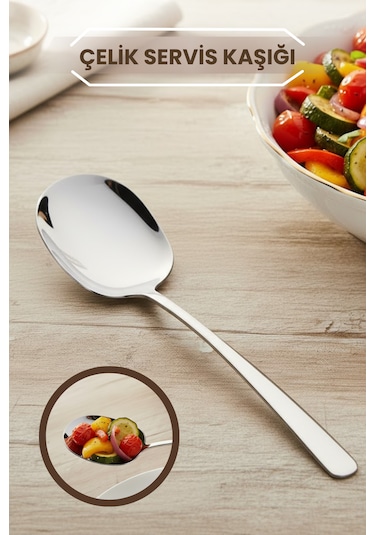 Lüx Paslanmaz Çelik Servis Kaşığı 21 Cm - Sunum Kaşığı - Salata Kaşığı