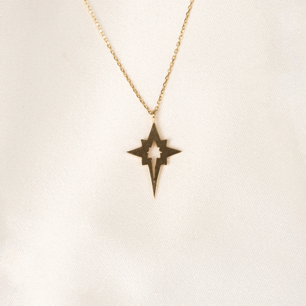 Gümüş Kolye - Kutup Yıldızı 925 Ayar Gümüş Kolye Sarı