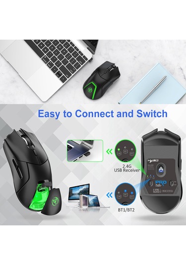 Mufunye Hxsj T40 Kablosuz 2.4g/bluetooth 5.1 Oyun Faresi - 4000dpı, Rgb Aydınlatma, Uzun Pil Ömrü, 7 Tuşlu 001