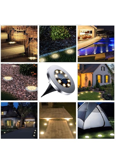 Suofeng 8 Led Güneş Enerjili Paslanmaz Çelik Bahçe Aydınlatma Seti, Su Geçirmez, 4 Parça Diğer
