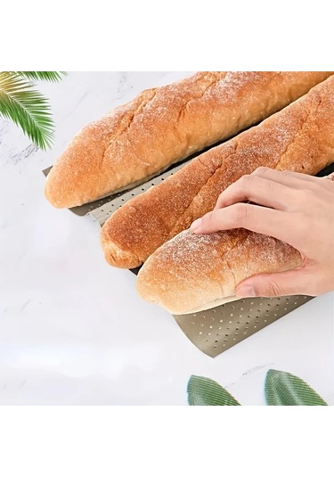Honeybeeshop Golden Profesyonel Fransız Ekmek Tava 3lü Izgara Delikli Yapışmaz Altın
