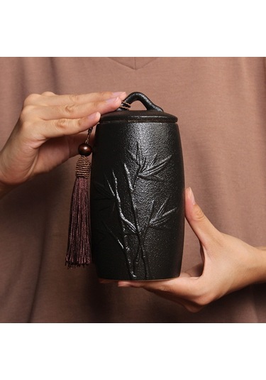 Sones Orkide Desenli Seramik Çay Kutuları Depolama Tankları Seramik Çay Takımı Çay Töreni Aksesuarları Siyah