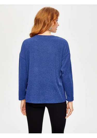 Faik Sönmez Triko Görünümlü Kadın Sweatshirt 69154 İndigo
