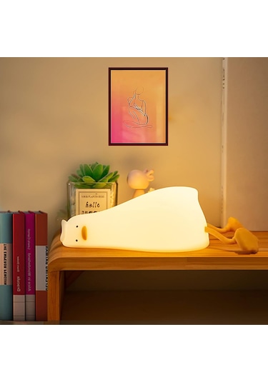 Hymark Sevimli Silikon Dokunmatik Led Ördek Gece Lambası Şarjlı K Beyaz