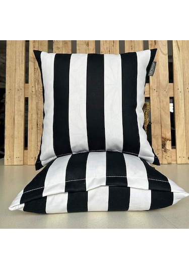 2'li Fermuarlı Dekoratif Kırlent Kılıfı - 40x40 Cm Siyah - Beyaz