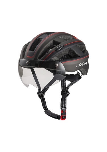 Siyah - Kırmızı Dağ Bisikleti Kaskı Çıkarılabilir Manyetik Gözlüklü Ve Arka Işıklı Bisiklet Kaskları Kırmızı - Siyah