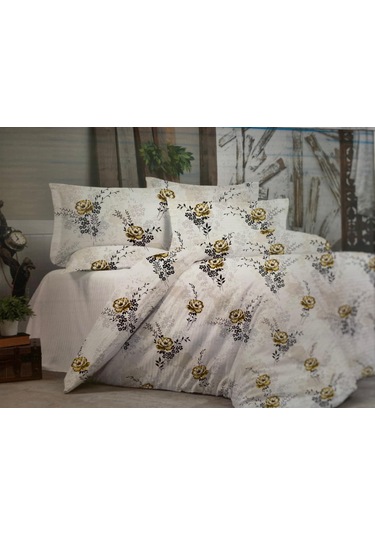 Çift Kişilik Çarşafı Lastikli Nevresim Takımı Sarı