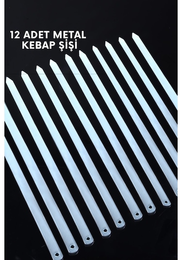 Rotanev Profesyonel Metal Kıyma Şiş Adana Urfa Antep Kebap Şişi 12 Adet