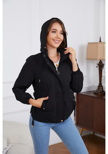 İlkbahar Ve Sonbahar Günlük Kadın Bol Kapüşonlu Rüzgarlık Ceket Kahverengi