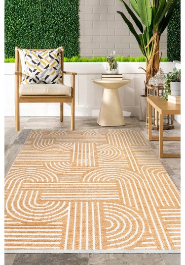 Revna Sarı Bej Kum Beji Yıkanabilir Halı Kaymaz Taban Pamuk Dokuma Salon Mutfak Koridor Halısı Sarı