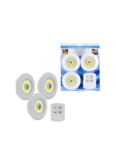 3lü Uzaktan Kumandalı Yapışkanlı Kablosuz Led Spot Lambalar 5365 Çok Renkli