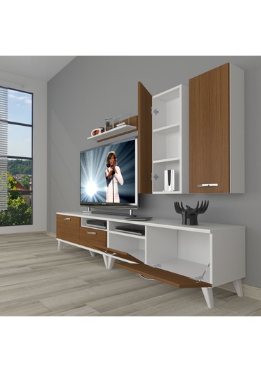 Decoraktiv Eko 5220d Slm Retro Tv Ünitesi Tv Sehpası Beyaz - Ceviz