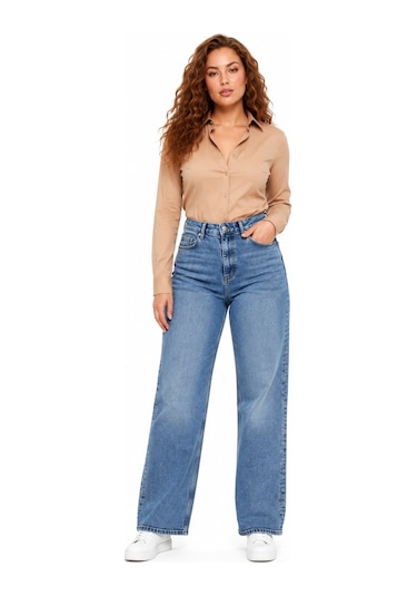 Dekploy Kadın Yüksek Bel Wide Leg Denim Bol Pantolon Bgl-st05449 Buz.mavi