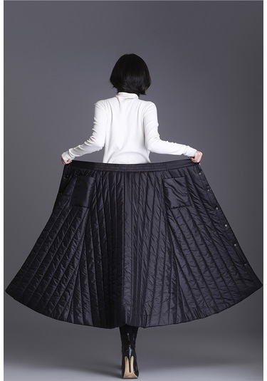 Yeni Stil Pamuklu Kışlık Soğuk Geçirmez Midi Boy Yüksek Bel Kadın Etek 001