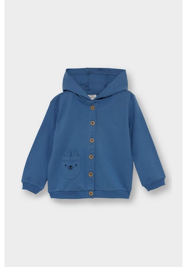 Defacto Erkek Bebek 3lü Takım Kapüşonlu Düğmeli Hırka Baskılı Uzun Kollu Tişört Çizgili Alt F2210a525aube88 Mavi
