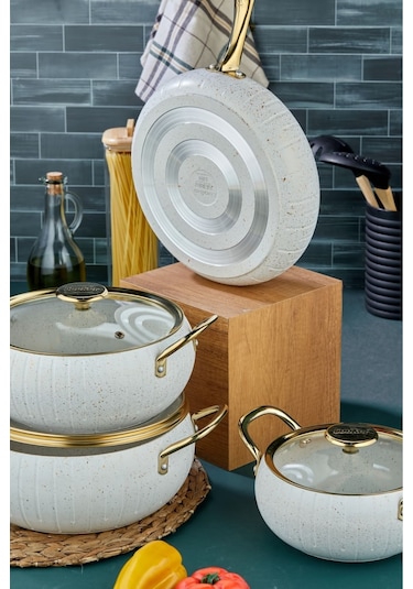 Cooker 7 Parça Granit Tencere Tava Seti Beyaz