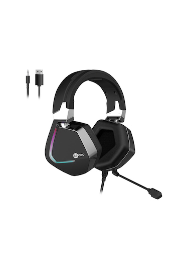 Lecoo HT402 USB + 3.5 MM Jack Kablolu RGB Çıkartılabilir Mikrofonlu Kulak Üstü Gaming Kulaklık