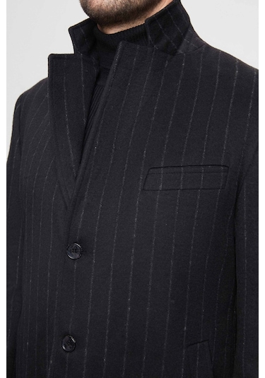Ds Damat Regular Fit Siyah Çizgili Yünlü Palto 1hf083220016m Siyah