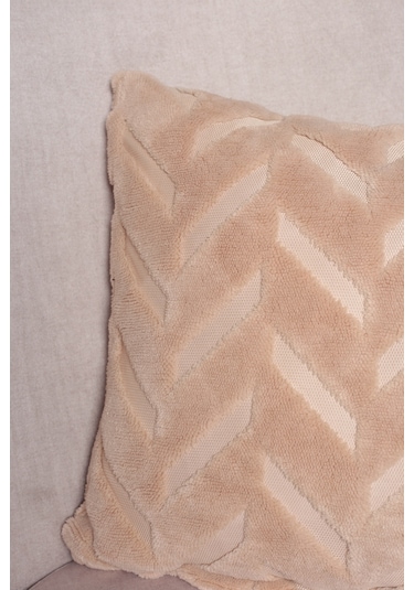 Chevron Welsoft Jakarlı Dekoratif Kırlent Kılıfı 43x43 Cm - Ztchevron Bej