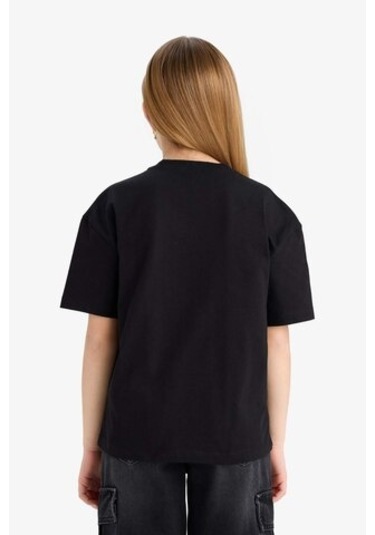 DeFacto Kız Çocuk Relax Fit Bisiklet Yaka Baskılı Kısa Kollu Tişört E0389A825SMBK81