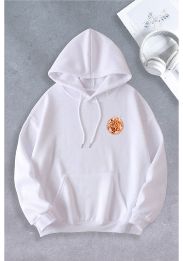 Nevermind Unisex Kadın Erkek Tiger Baskılı Oversize Sweatshirt Beyaz
