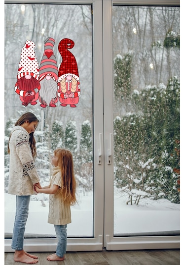 Yılbaşı Cüceler Pencere Sticker Yılbaşı Özel Sevimli Cüceler Sticker