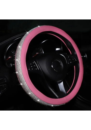 1 Elmas-encrusted Flaş Blingblingpu Deri Döngü Araba Direksiyon Kılıfı Uyar Black Black