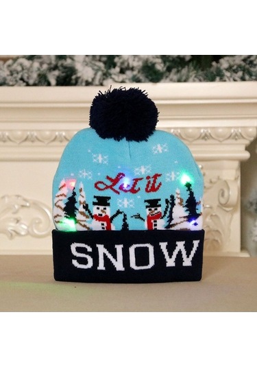 Novahub Yetişkin Yeni Şapka Renkli Örgü Noel Modelleri Mavi Kar Işıklı Çiçeği 25 Dh 25