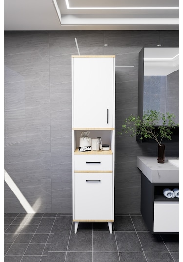 Lula Çok Amaçlı Dolap Banyo Dolabı Kirli Çamaşır Sepeti Dolabı Beyaz Beyaz