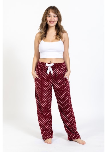 Kadın Polar Kışlık Eşofman Alt Waynap Polar Alt- Bordo