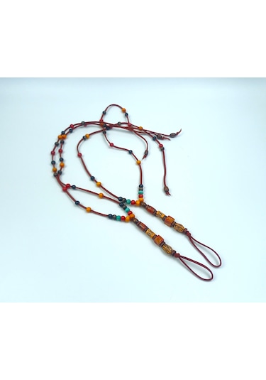 Süet Barefoot Sandal Renkli Ahşap Boncuklu Çift Halhal Bordo
