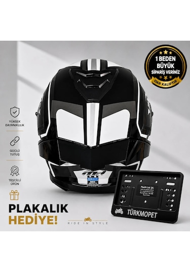 Mh Sports Çene Açılır Güneş Vizörlü Kask + Plakalık Siyah
