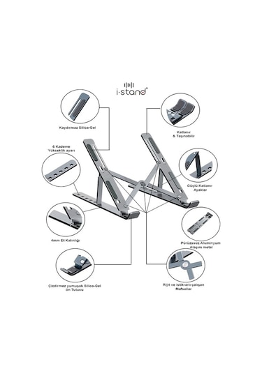 i-Stand N3 Alüminyum Katlanabilir Ayarlı Laptop Standı (Uzay Gri)
