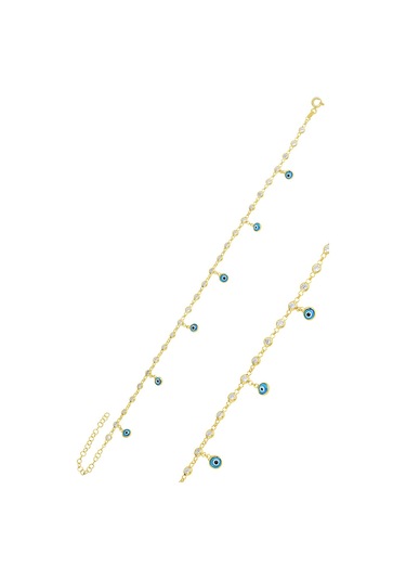 Söğütlü Silver Gümüş Altın Yaldızlı Zirkon Taşlı Cam Göz Sallantılı Halhal Gümüş - Rose Gold