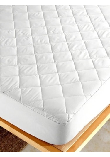 Kapitone Fitted Çift Kişilik Pamuklu Yatak Koruyucu Alez Beyaz