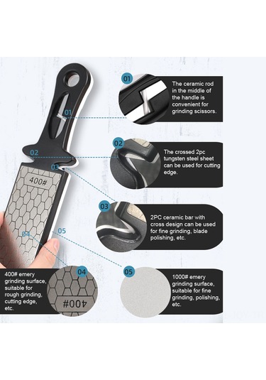 Youmex Ev Ve Bahçe İçin El Manuel 400 -1000 İki Yönlü Elmas Kesici Taslaştırıcı, Bıçak Ve Makas Taşlama Aracı, Ergonomik Tutamaklı