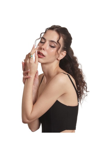 Labalaba Kadın Lak Altın Kaplama Turkuaz Doğaltaşlı Ayarlanabilir El Yapımı Yüzük Çok Renkli