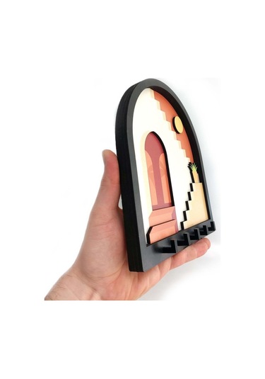 Cajuart Turuncu Soyut Merdiven Tasarım 3d Katmanlı Duvar Askısı Anahtarlık