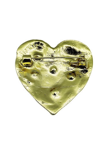 Renkli Taşlı Gold Kalp Form Kadın Şık Hediyelik Broş Sarı