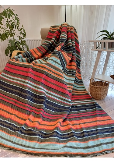 Pamuklu Battaniye Tek Kişilik Çizgili Battaniye Tv Battaniyesi