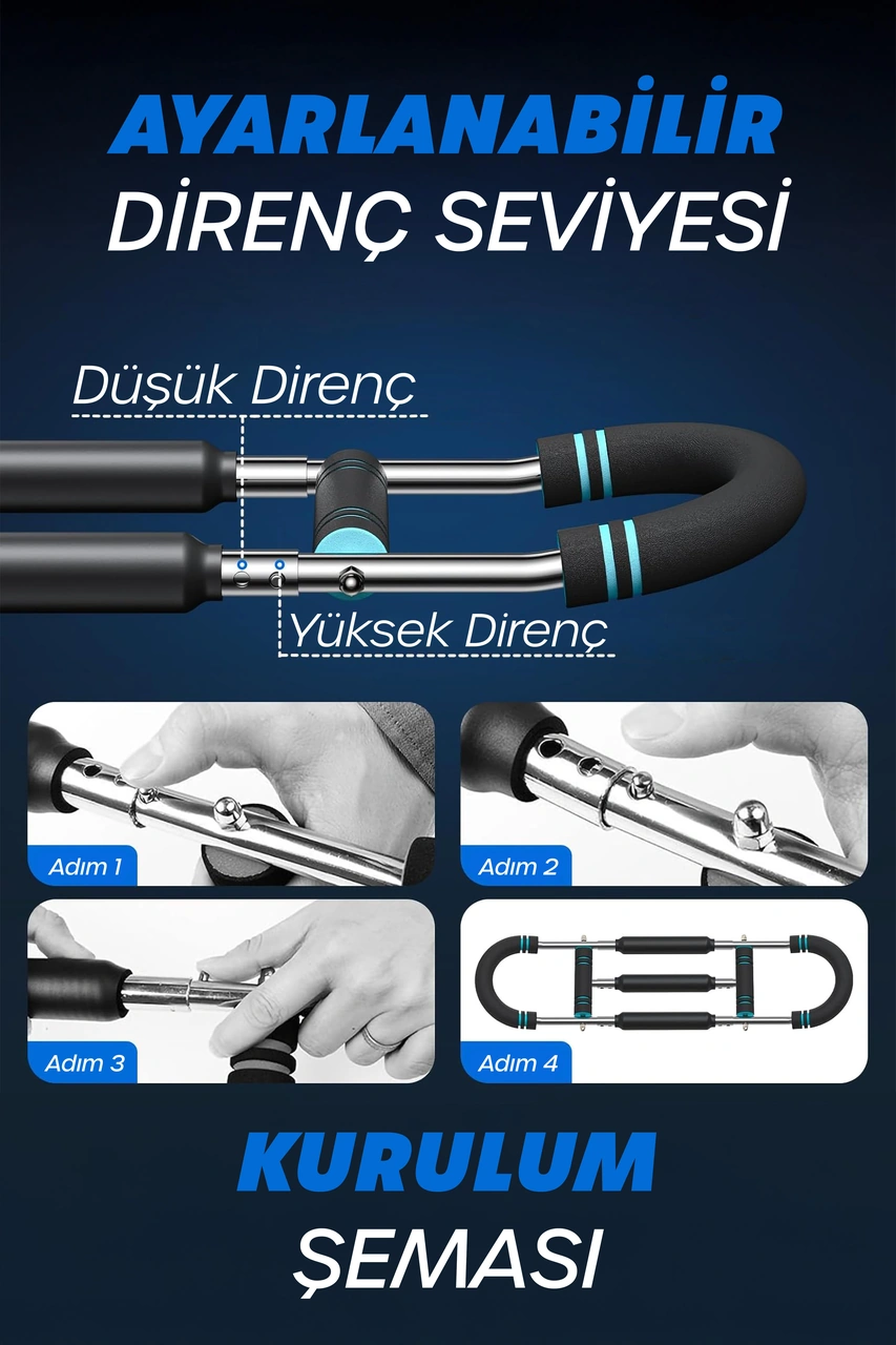 3x Power 35-60kg Ayarlanabilir Üçlü Metal Yaylı Göğüs & Kol Full Body Egzersiz Aleti Fitness Bar