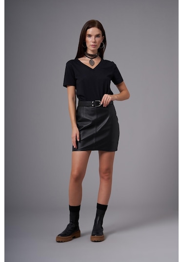 Noemi Siyah Deri Etek 222512 001