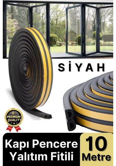 Güçlü Kendinden Yapışkanlı Kapı Pencere Soğuk Hava Geçirmez Yalıtım İzolasyon Siyah Fitil 10 Metre Diğer