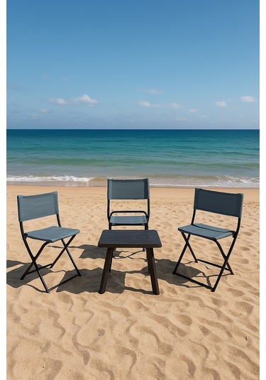 3'lü Katlanabilir Bahçe Piknik Balıkçı Kamp Seti Gri